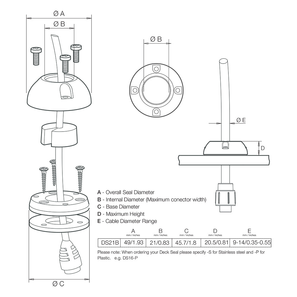 Scanstrut Ds21B-P Vertical Cable Seal,WBHDWA001343040